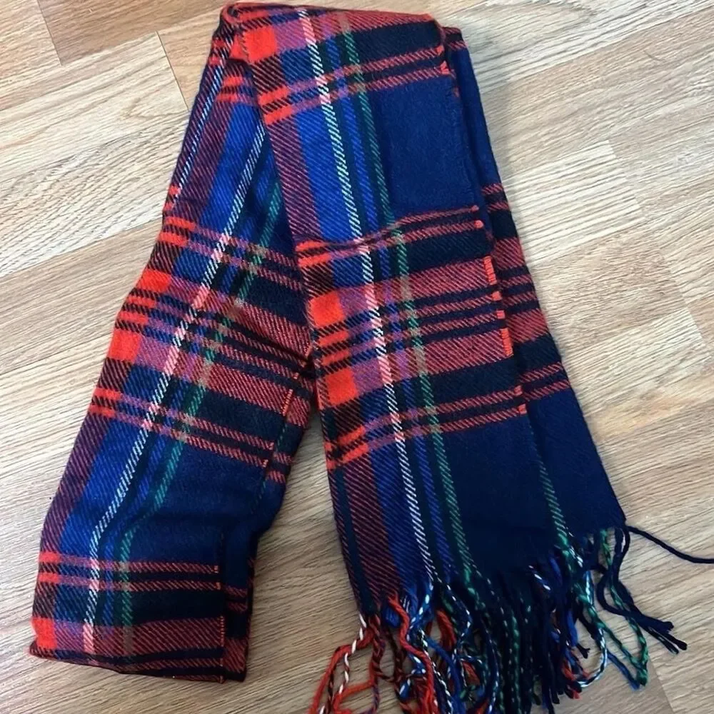 Topman blue and orange plaid scarf